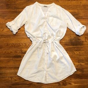 White Linen Shirt Dress, sz L